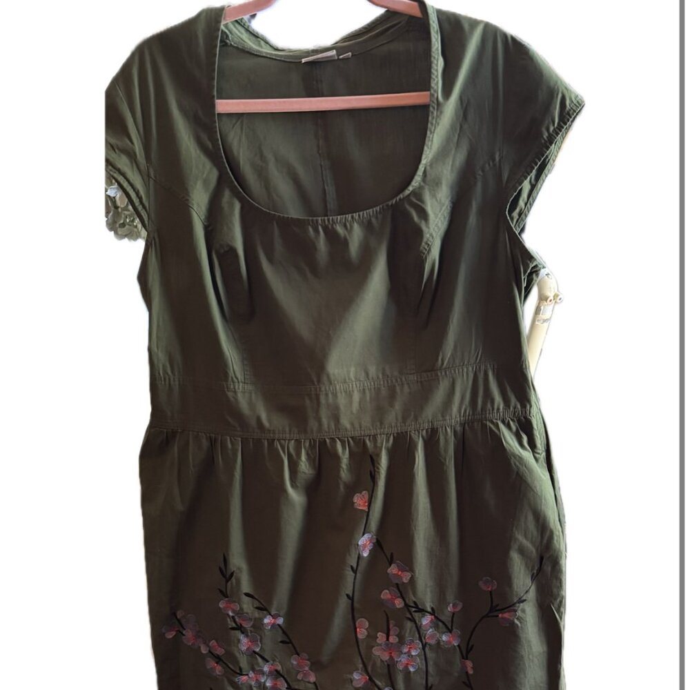 eShakti Green Cotton Dress with embroidery